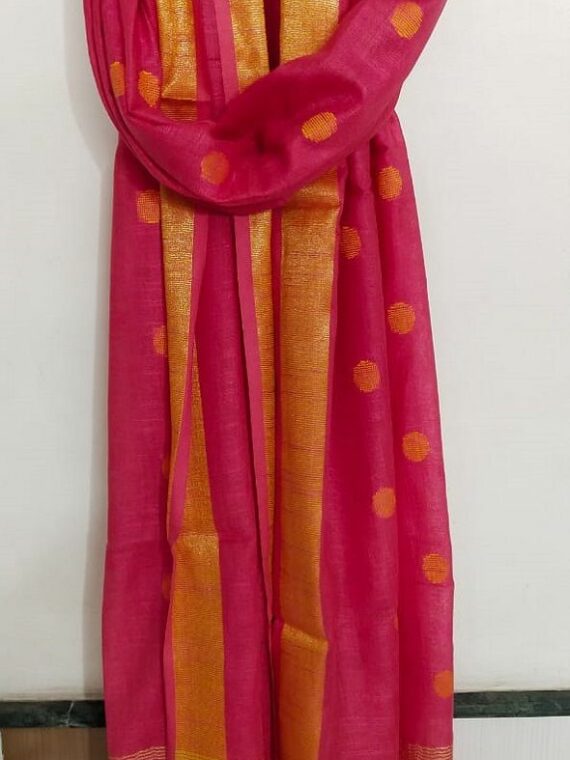 Pretty Pink Ball Butti Linen Dupatta