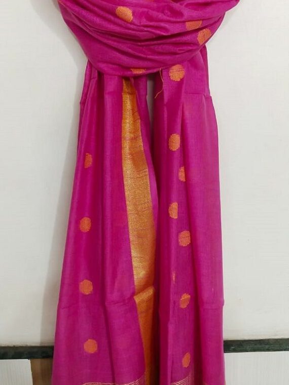 Rose Pink Ball Butti Linen Dupatta