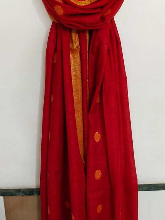 Stunning Red Ball Butti Linen Dupatta