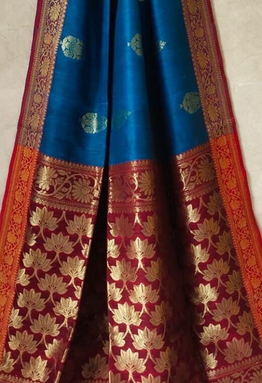 Luminous Light Blue Banarasi Weave Linen Saree For Happy Occassions