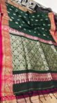 Marvellous Green Intricately Handwoven Banarasi Design Linen Saree