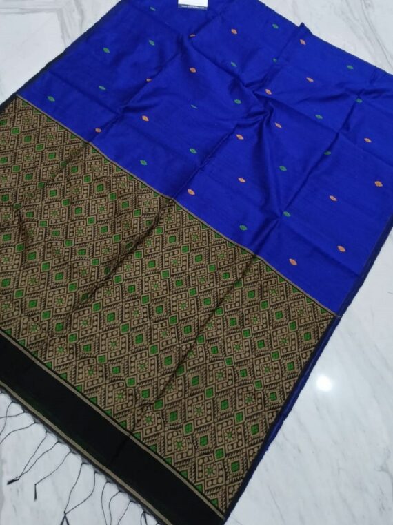 Mighty Dark Blue Matka Resham Baluchari Handwoven Silk Saree