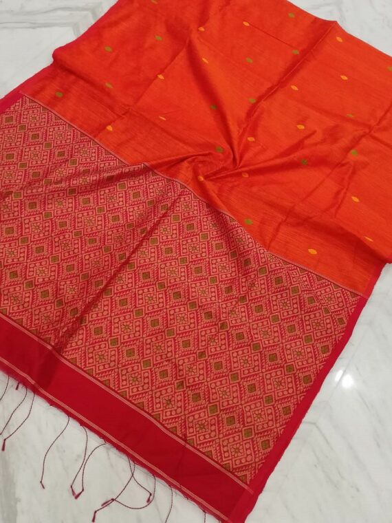 Radiant Orange Matka Resham Baluchari Handwoven Silk Saree