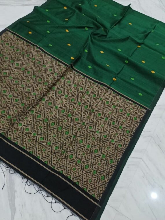 Wondorus Dark Green Matka Resham Baluchari Handwoven Silk Saree