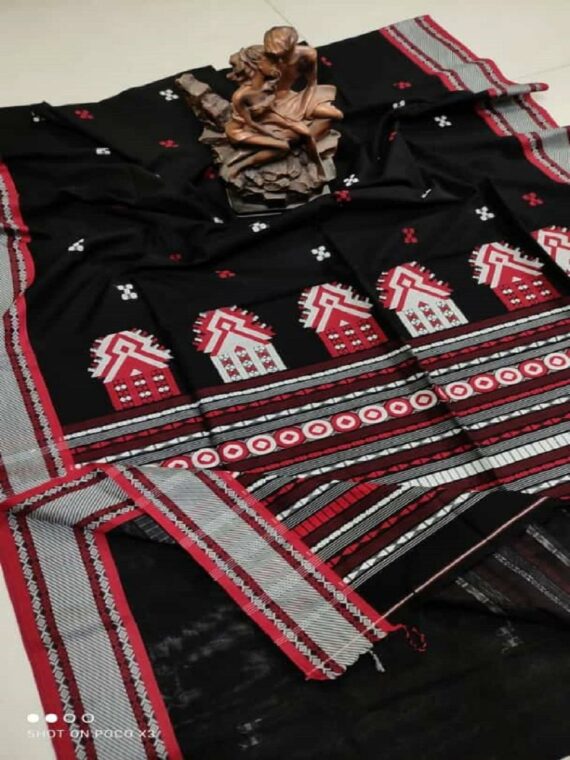 Classic Black Pure Cotton Handwoven Designer Saree