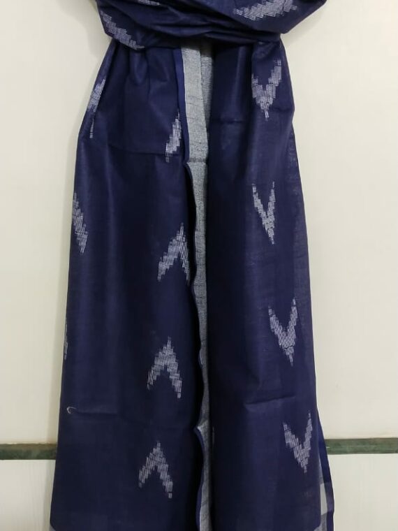 Navy Blue Cotton Dupatta With Arrow Butti Design