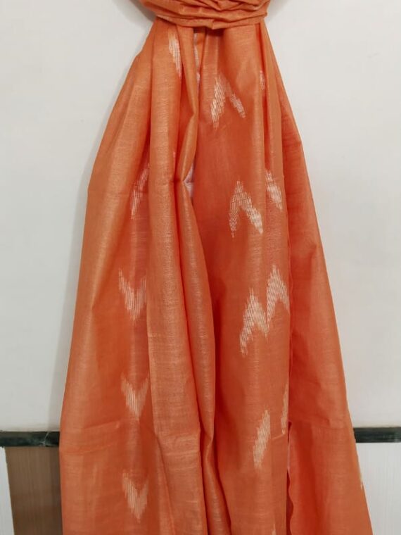 Orange Peach Cotton Dupatta With Arrow Butti Design