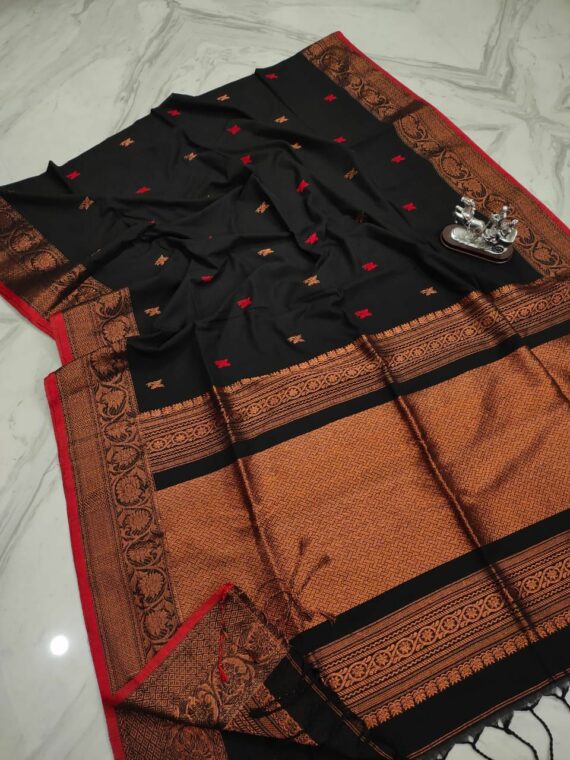 Awesome Black Cotton Banarasi Design Handwoven Saree