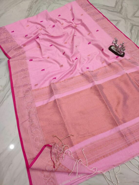 Charming Pink Cotton Banarasi Design Handwoven Saree