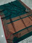 Delightful Teal Green Cotton Banarasi Design Handwoven Saree