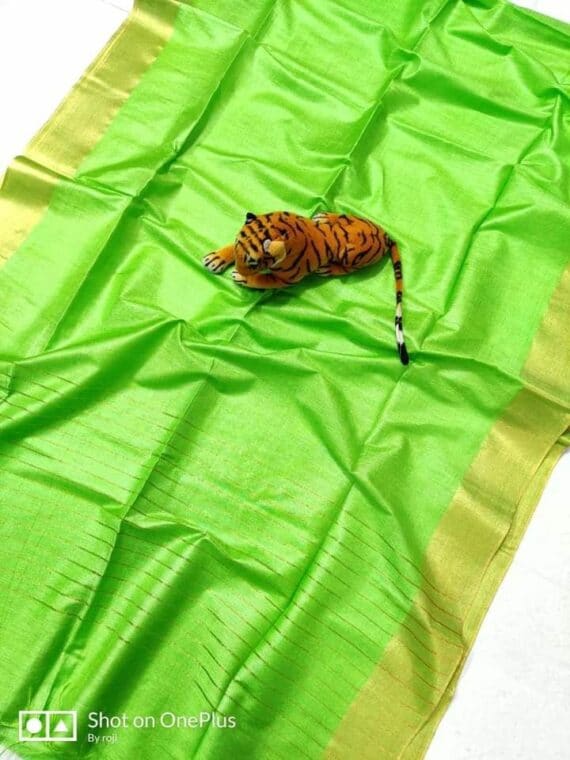 Pleasant Green Plain Katan Cotton Silk Saree with Zari Border