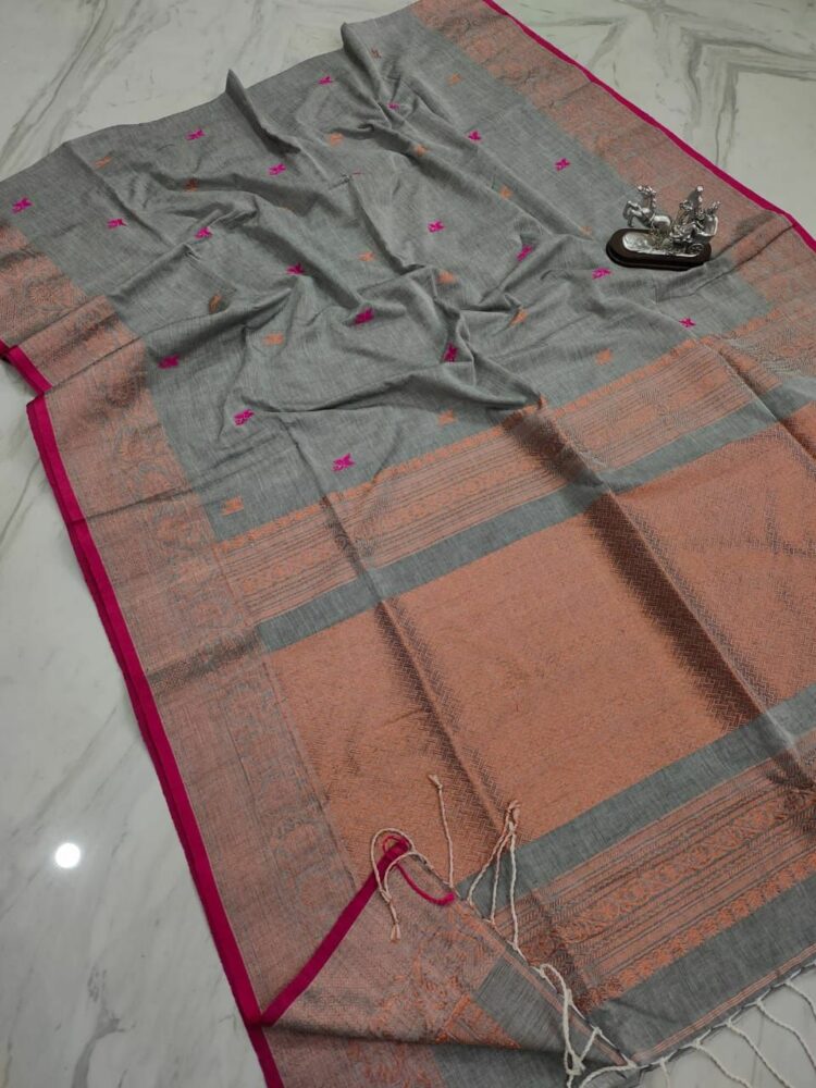 Warm Grey Cotton Banarasi Design Handwoven Saree