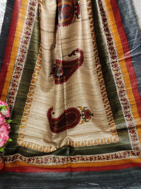 Elegant Rich Mango Design Pure Tussar Giccha Printed Dupatta