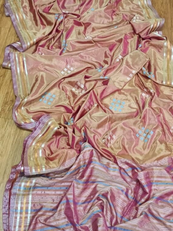 Glorious Golden Light Pink Dual Shade Katan Silk Saree