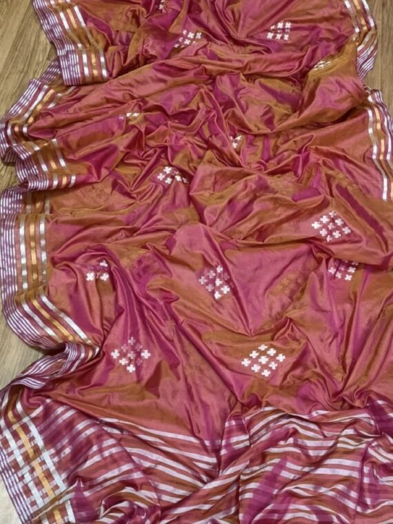 Sparkling Golden Dark Pink Dual Shade Katan Silk Saree