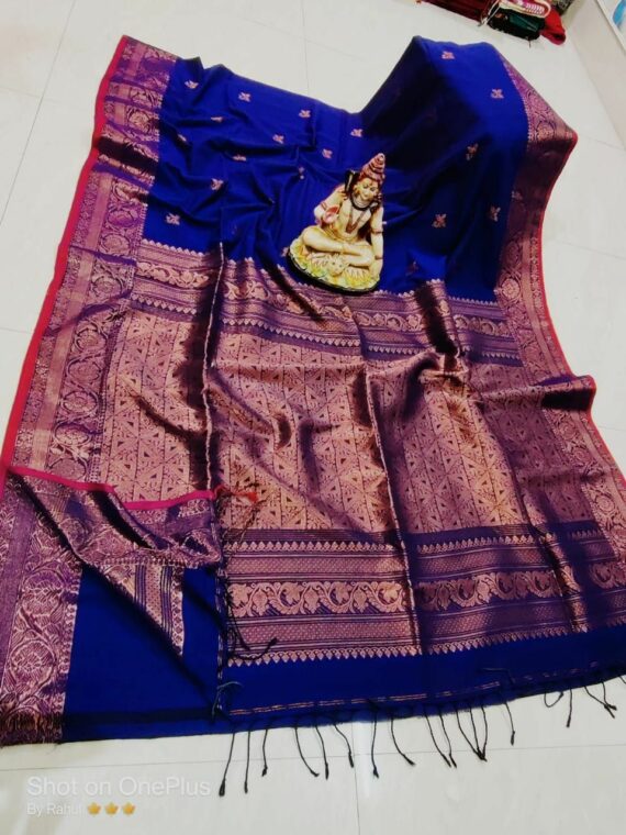 Mighty Royal Blue Cotton Banarasi Design Handwoven Saree