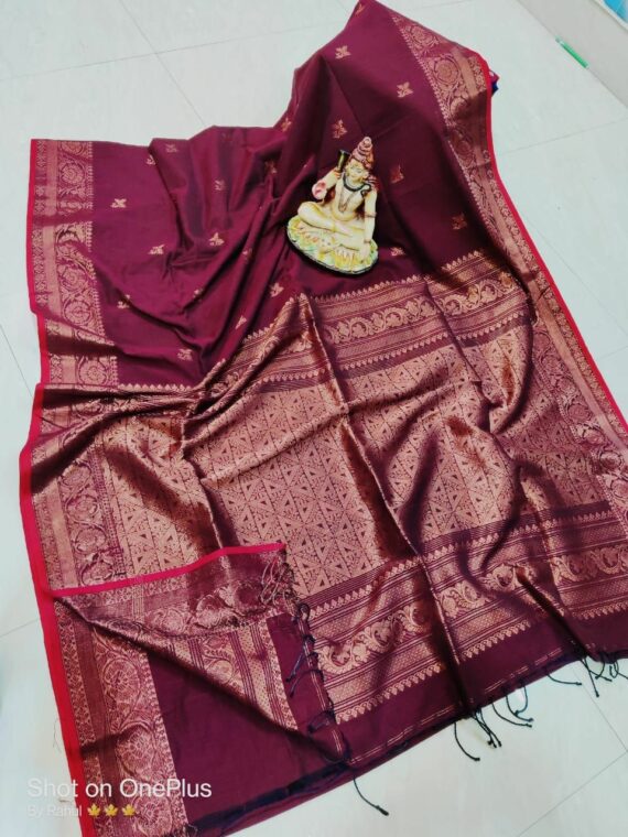 Splendid Wine Purple Cotton Banarasi Design Handwoven Saree