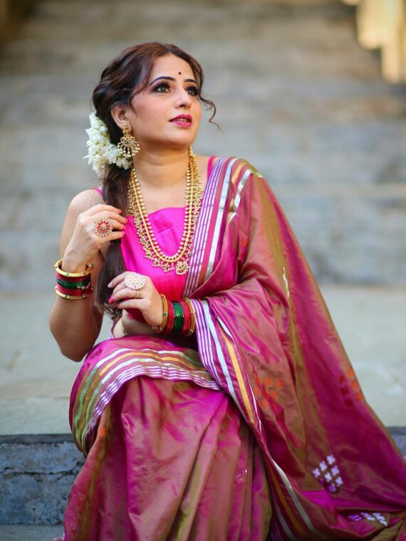 Dazzling Pink Green Dual Shade Katan Silk Saree1