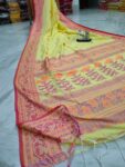 Bright Yellow Floral Design Weave Handloom Cotton Saree