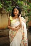 Divine White Pure Resham Muslin Sequins Woven Rose Embroidery Saree