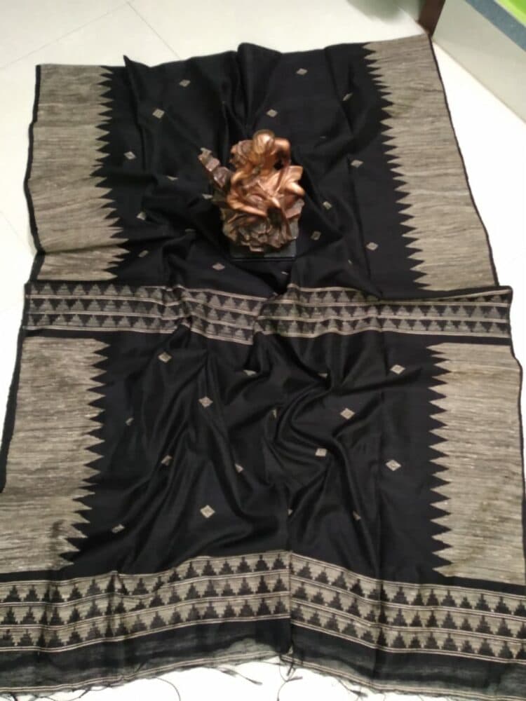 Adorable Black Pure Matka Giccha Handloom Silk Saree