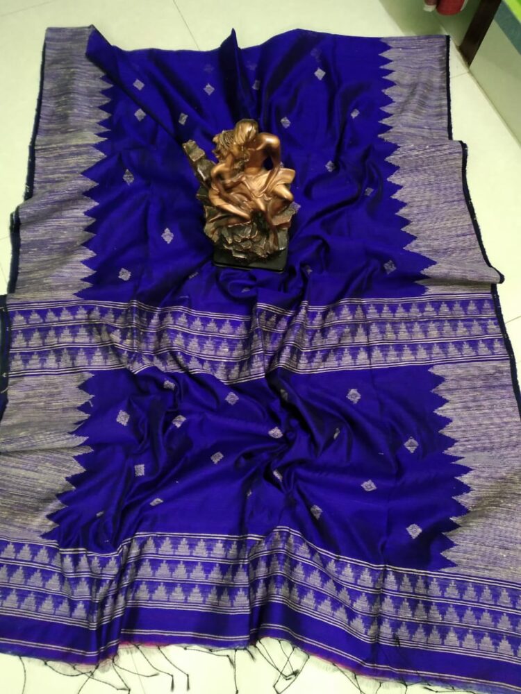 Mighty Blue Pure Matka Giccha Handloom Silk Saree