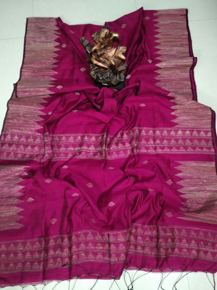Splendid Pink Pure Matka Giccha Handloom Silk Saree