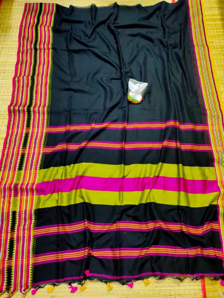 Strong Black Manipuri Pattern Pure Cotton Handloom Saree