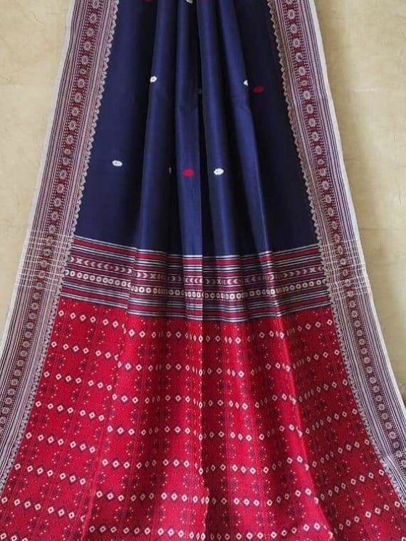 Impressive Blue Assam Mekhela Handwoven Cotton Saree