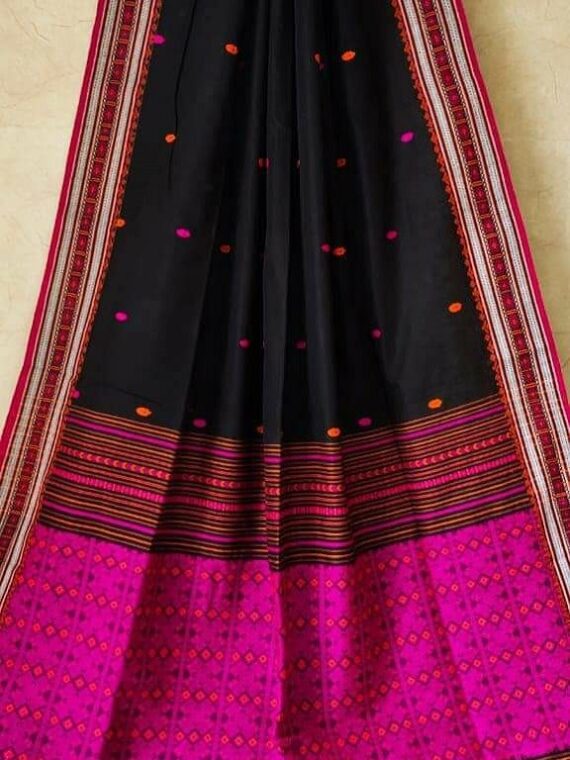 Magnificent Black Assam Mekhela Handwoven Cotton Saree