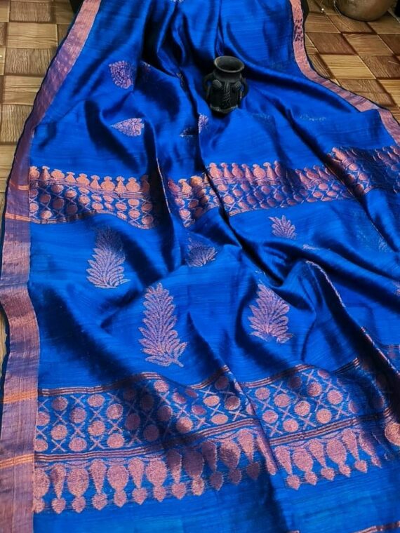Mighty Blue Resham By Matka Banarasi Weave Pure Silk Saree With Copper Color Zari