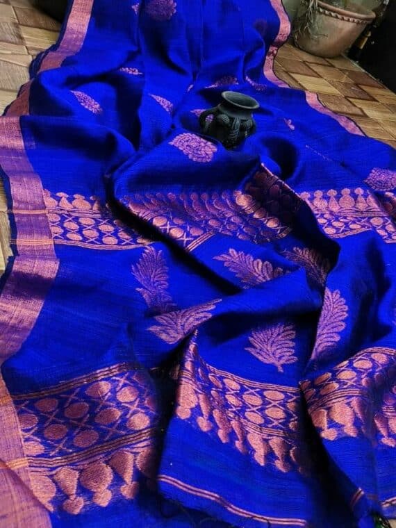 Royal Majestic Blue Resham By Matka Banarasi Weave Pure Silk Saree With Copper Color Zari