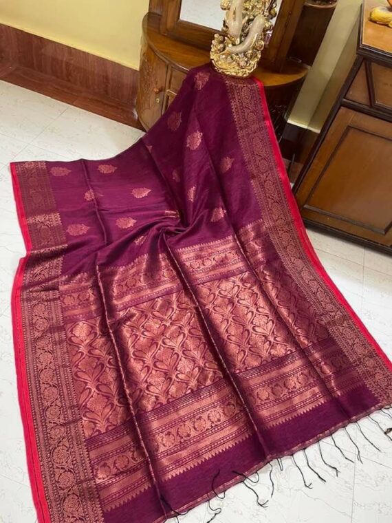 Spectacular Purple Banarasi Inspired Handwoven Linen Saree