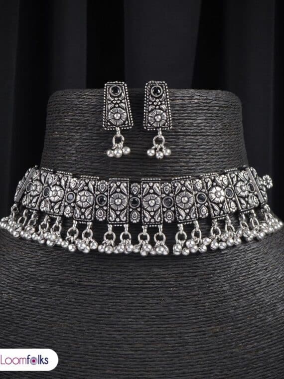 Black Beads Embeded Tribal Ghungroo Choker Necklace