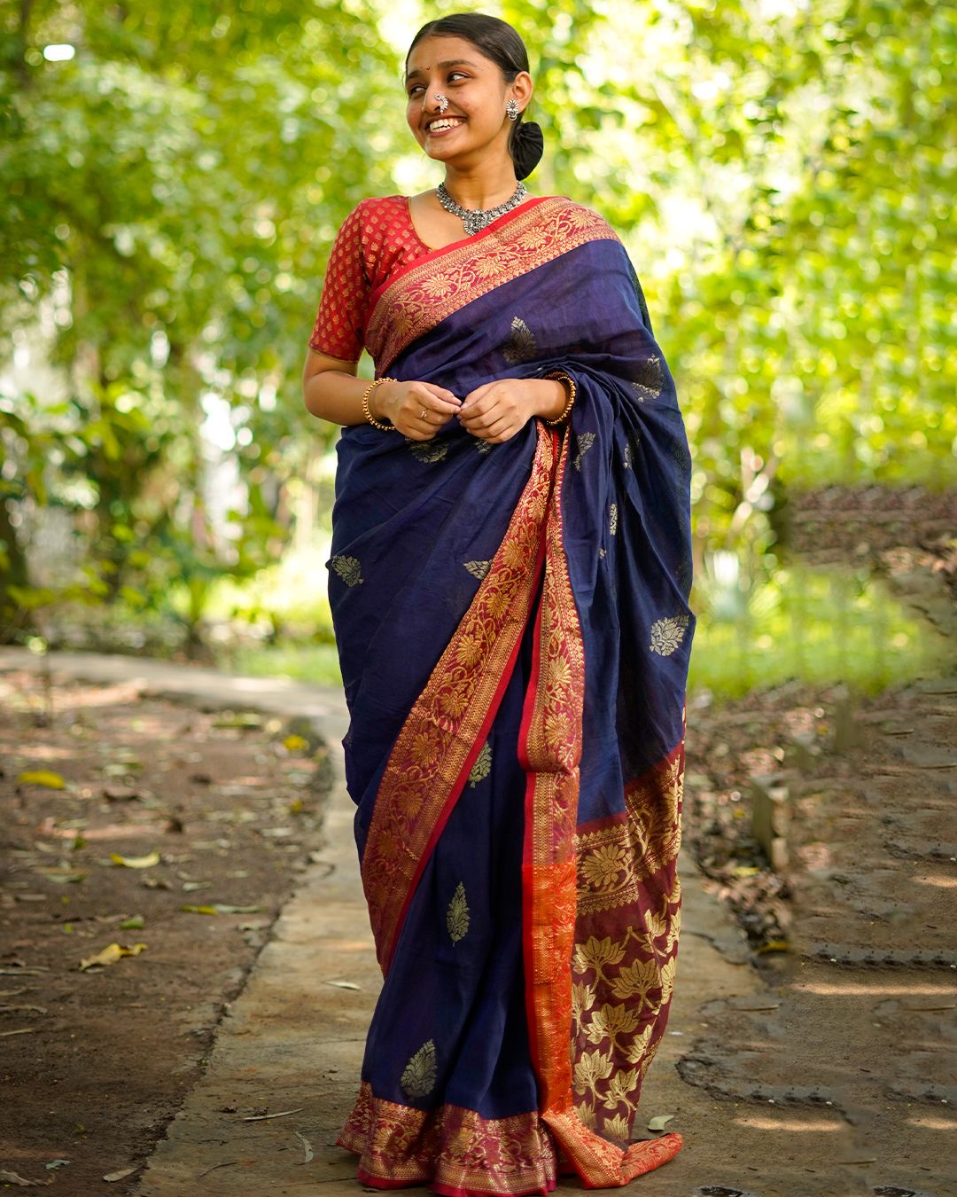 Red and blue combination banarasi saree shop
