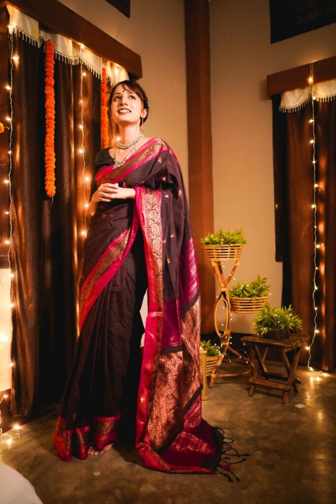 Stunning Red Cotton Linen Handwoven in Bandhini Style Saree