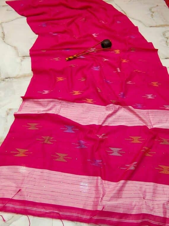 Lovely Pink Cotton Silk Handloom Saree With Sequins Woven