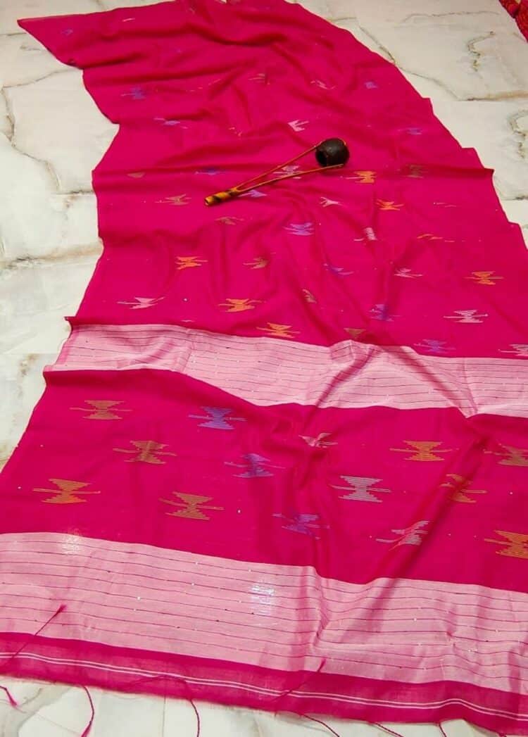 Lovely Pink Cotton Silk Handloom Saree With Sequins Woven