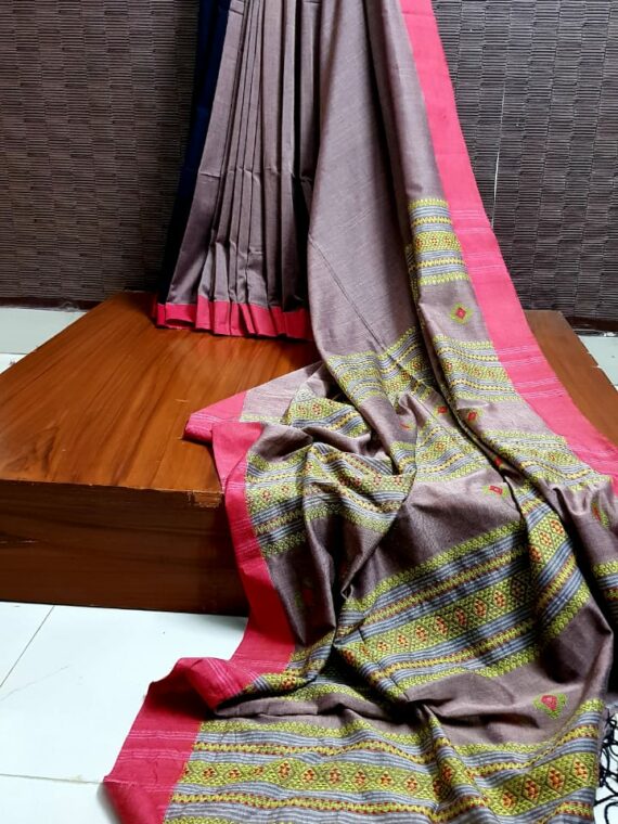 Metallic Pink Handwoven Cotton Saree With Intricate Design Pallu