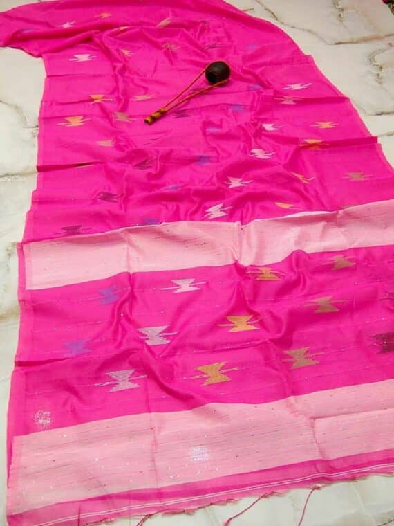 Tender Pink Cotton Silk Handloom Saree With Sequins Woven