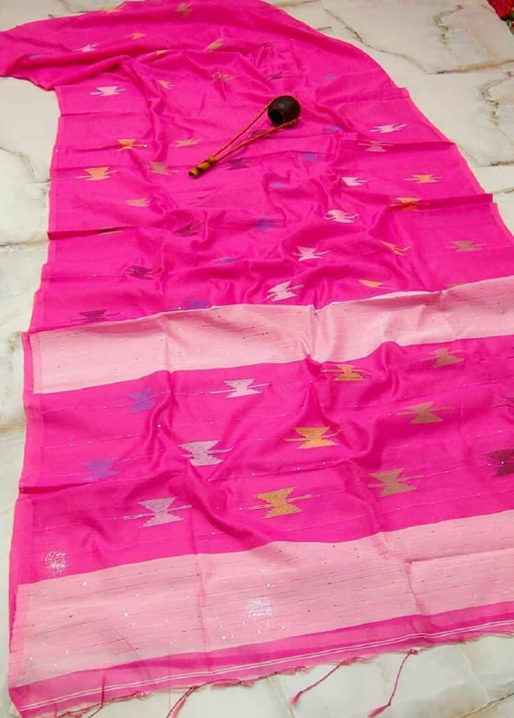 Tender Pink Cotton Silk Handloom Saree With Sequins Woven