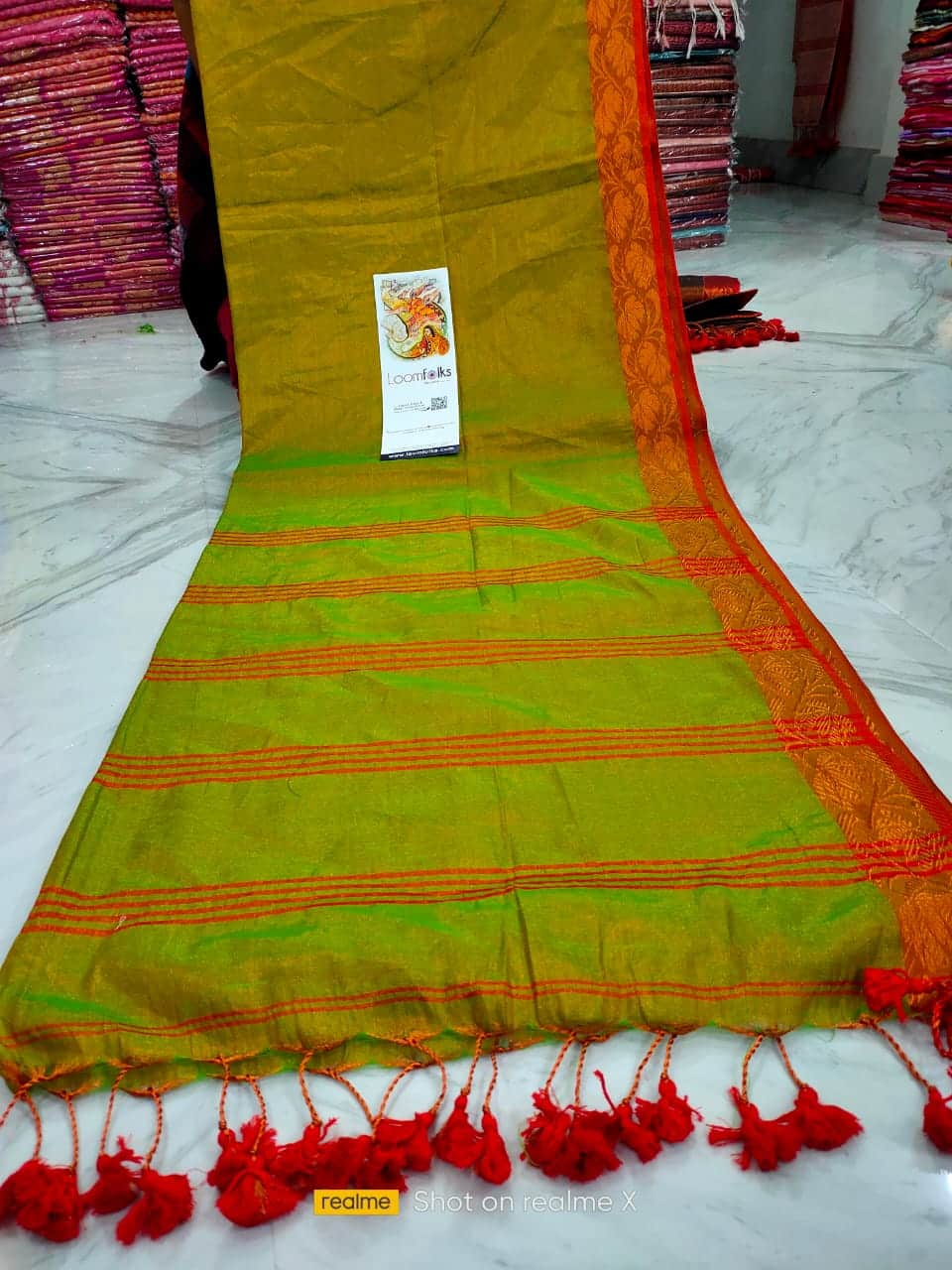 Bronze Green Dual Shade Tissue Cotton Saree with Jacquard Border Weave