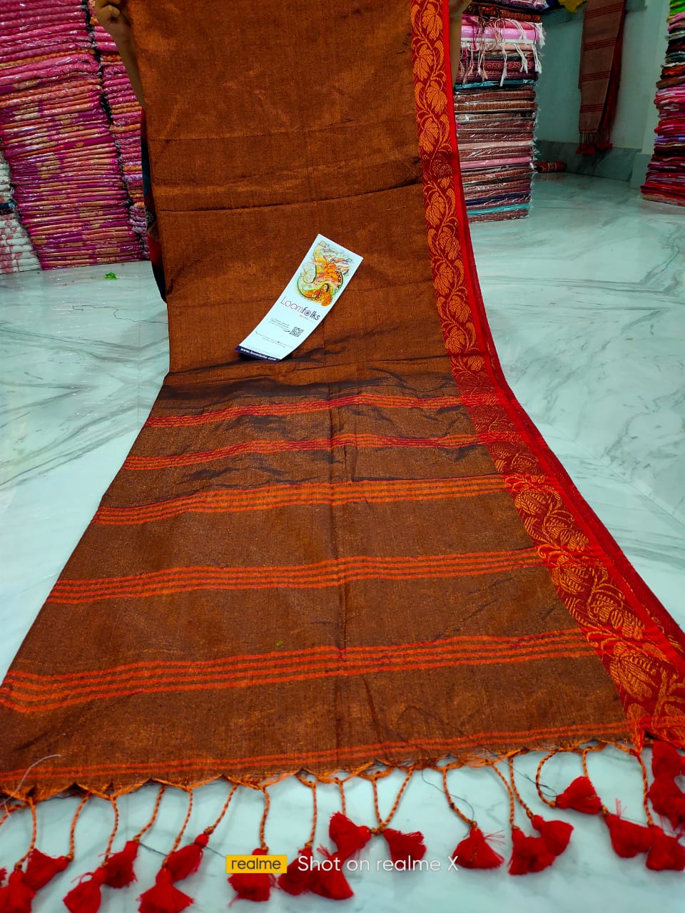 Dark Brown Tissue Cotton Saree with Jacquard Border Weave