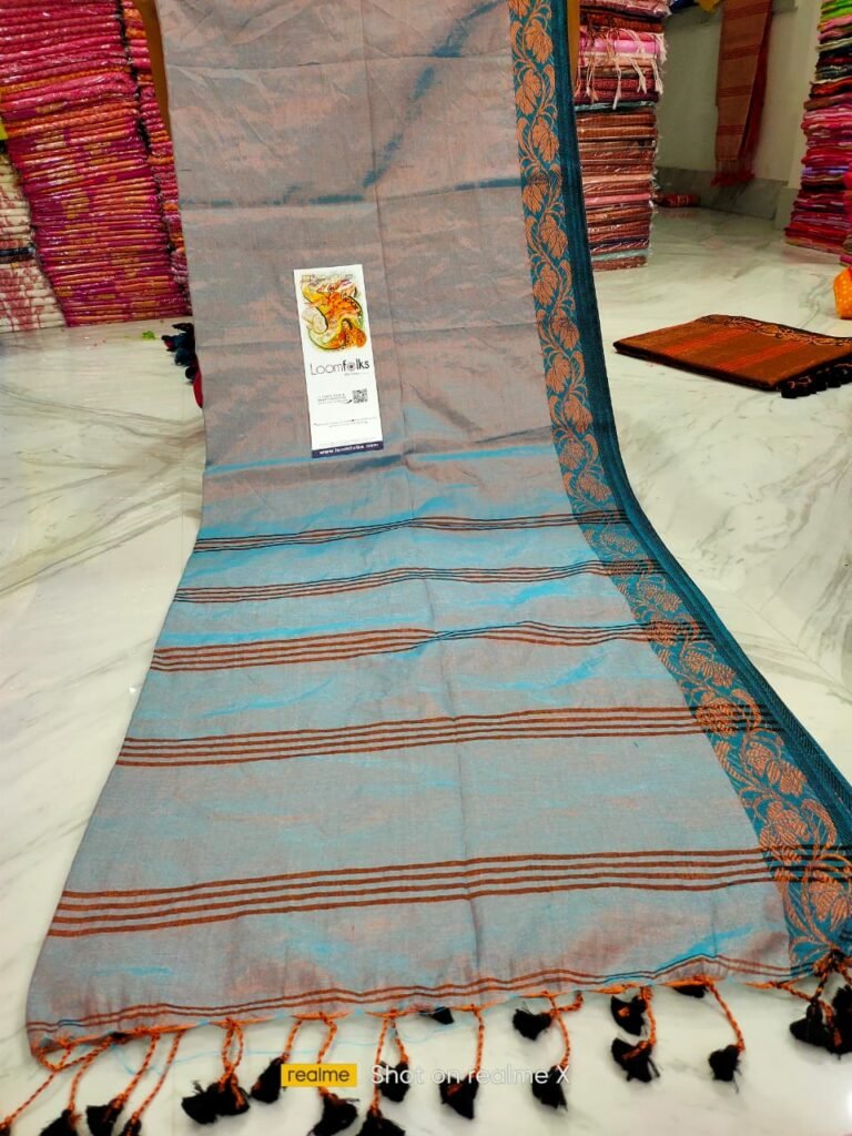 Brown with Yellow bordered Tissue Saree main image 1