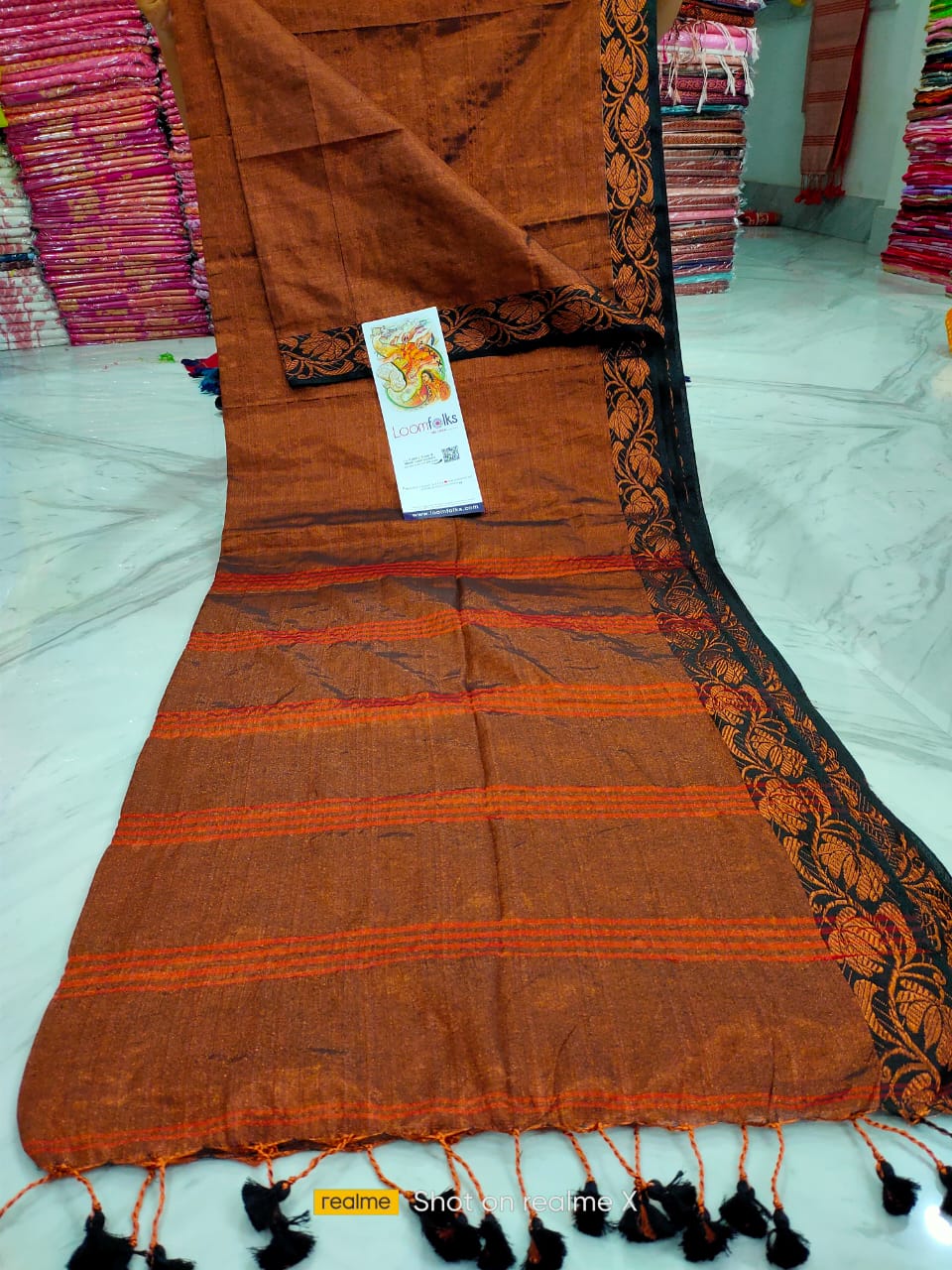 Mustard Brown Tissue Cotton Saree with Jacquard Border Weave