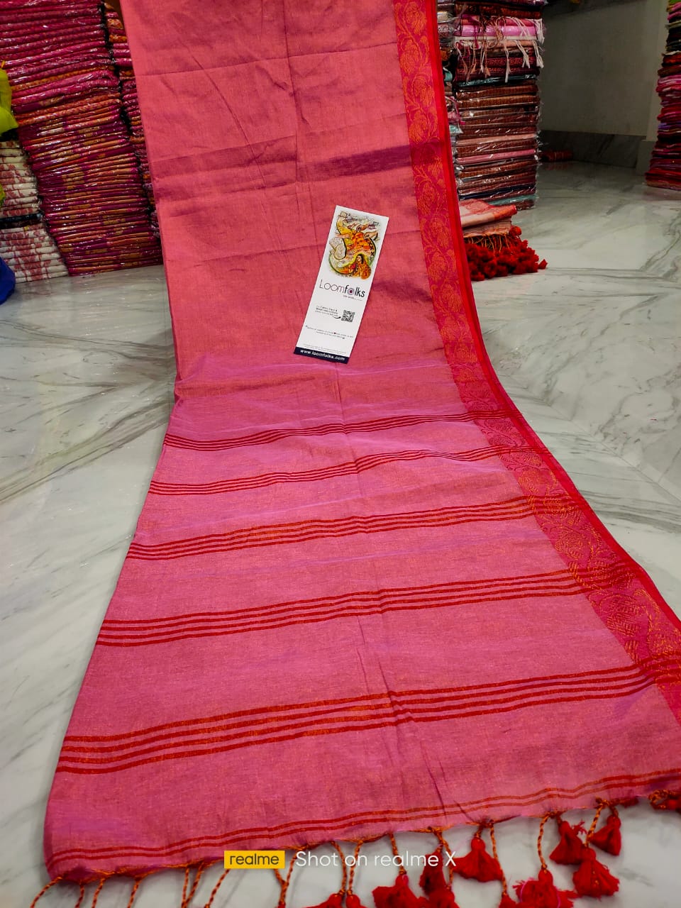 Pink Red Dual Tone Tissue Cotton Saree with Jacquard Border Weave