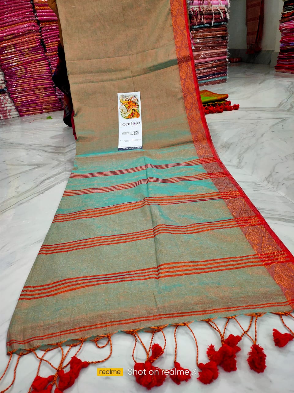 Silver Blue Dual Shade Tissue Cotton Saree with Jacquard Border Weave