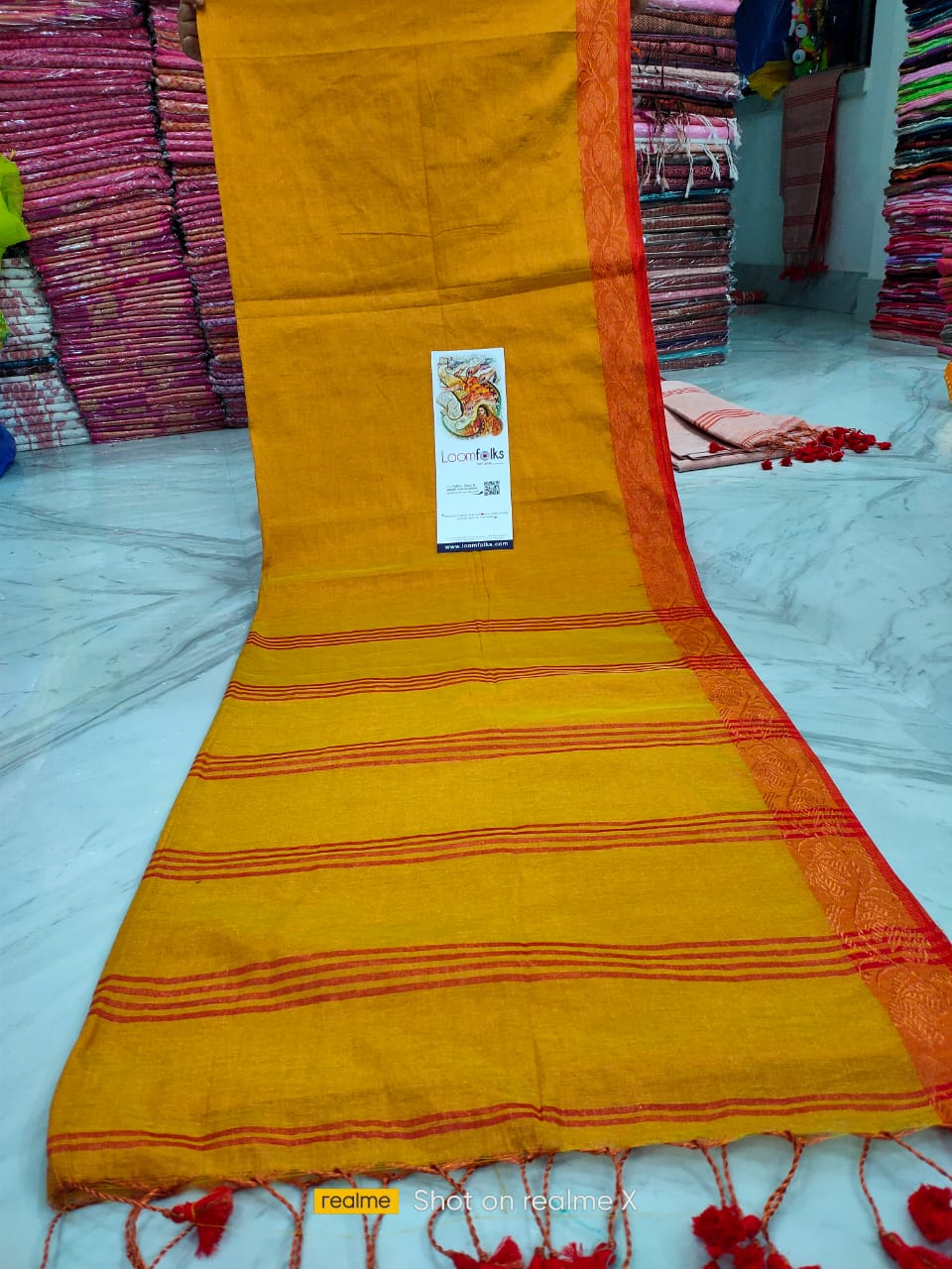 Turmeric Yellow Tissue Cotton Saree with Jacquard Border Weave