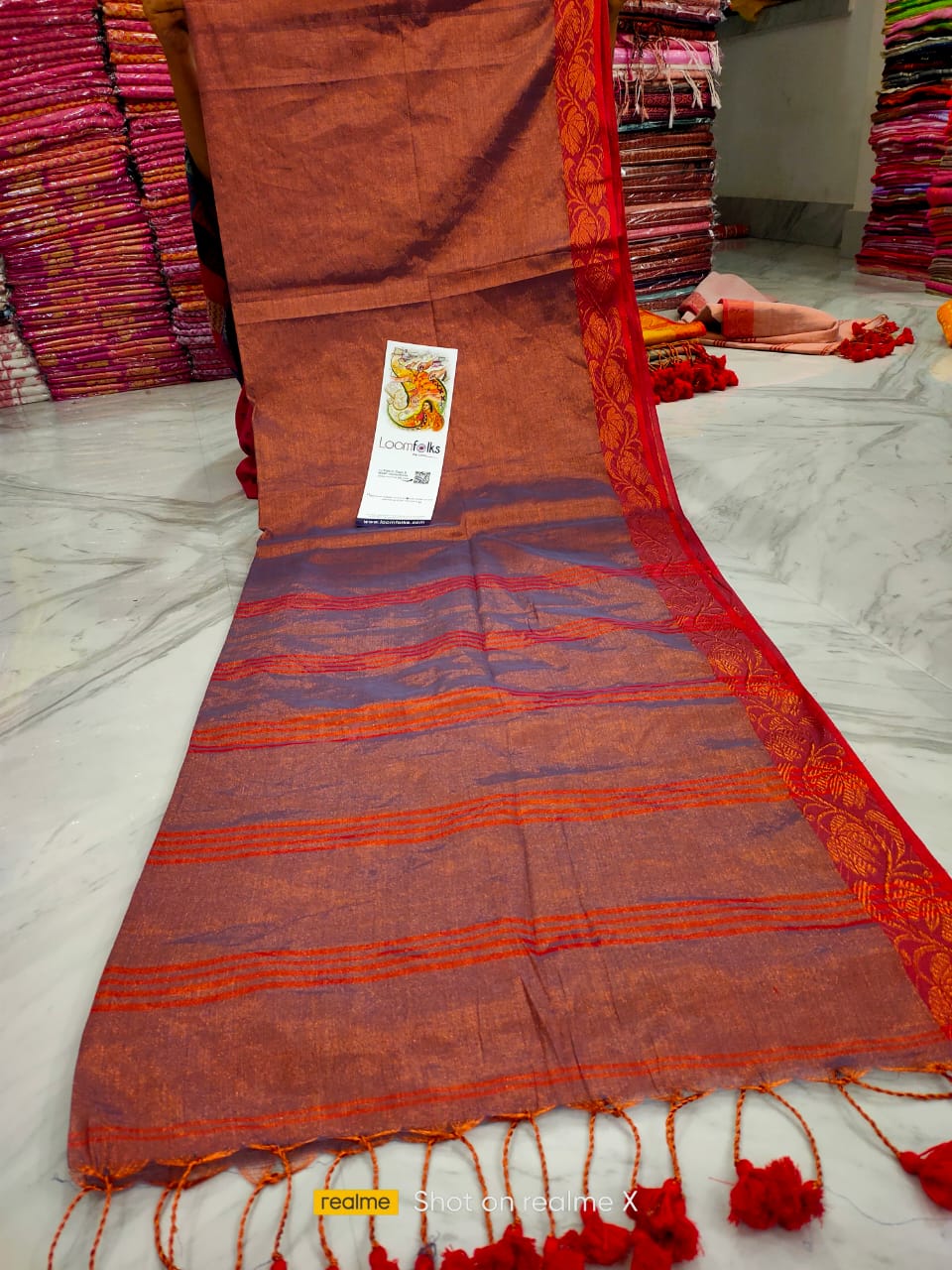 Violet Brown Dual Tone Tissue Cotton Saree with Jacquard Border Weave