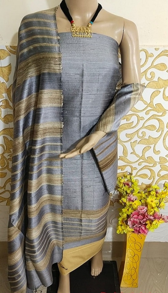 Silkmark Certified Tussar Silk Handloom Block Print Biege color Saree with  Blouse-Indiehaat – Indiehaat.com